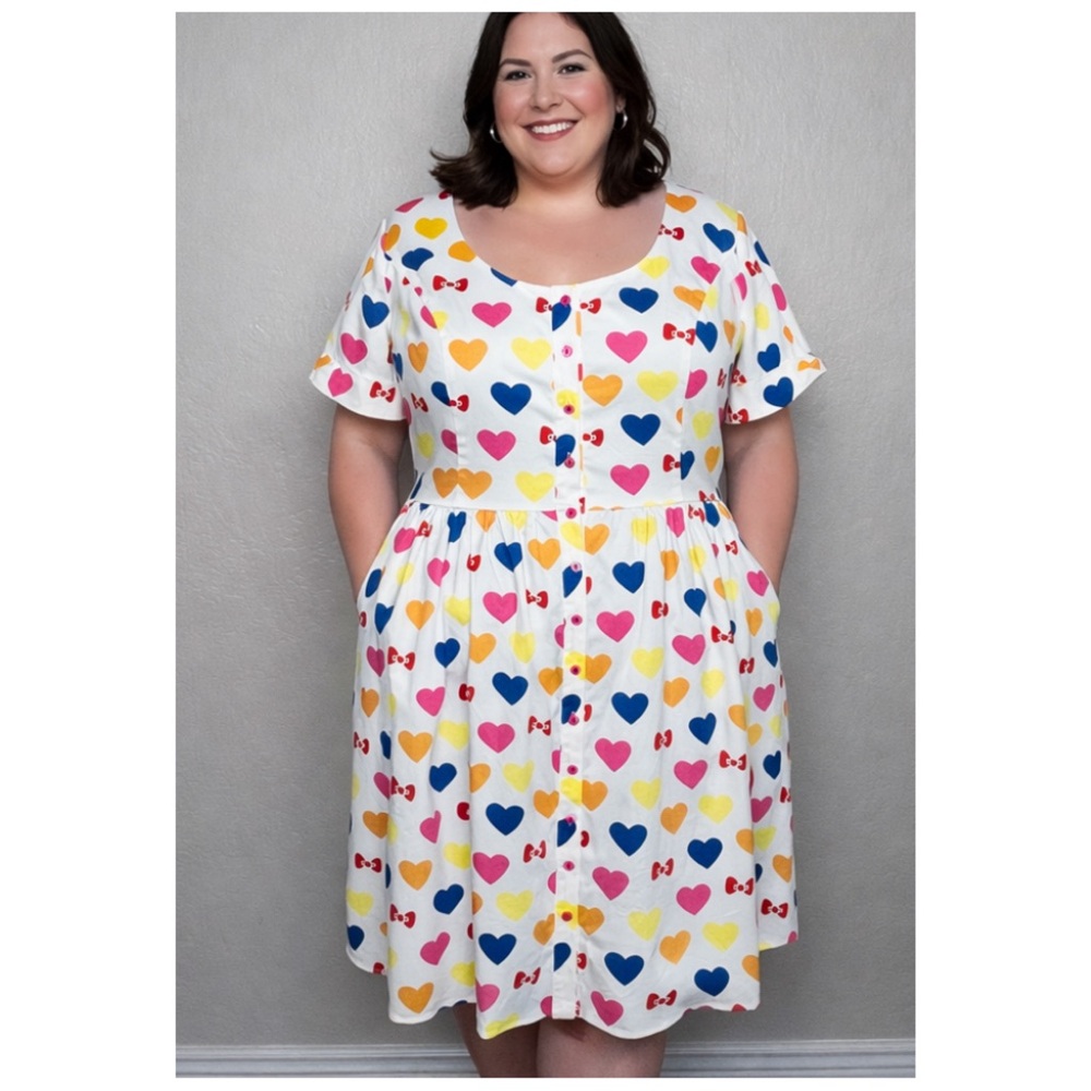 MODCLOTH X Hello Kitty‎ Women’s Size 12 Multicolor Heart Print Fit & Flare Dress